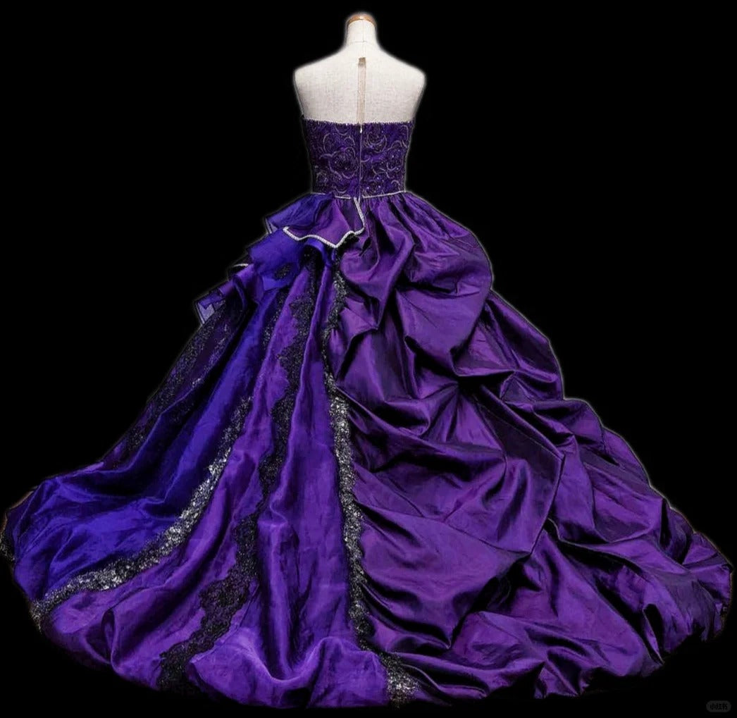 formaldressy-Purple floral beaded fashionable gorgeous elegant long tulle ball gown gh5324
