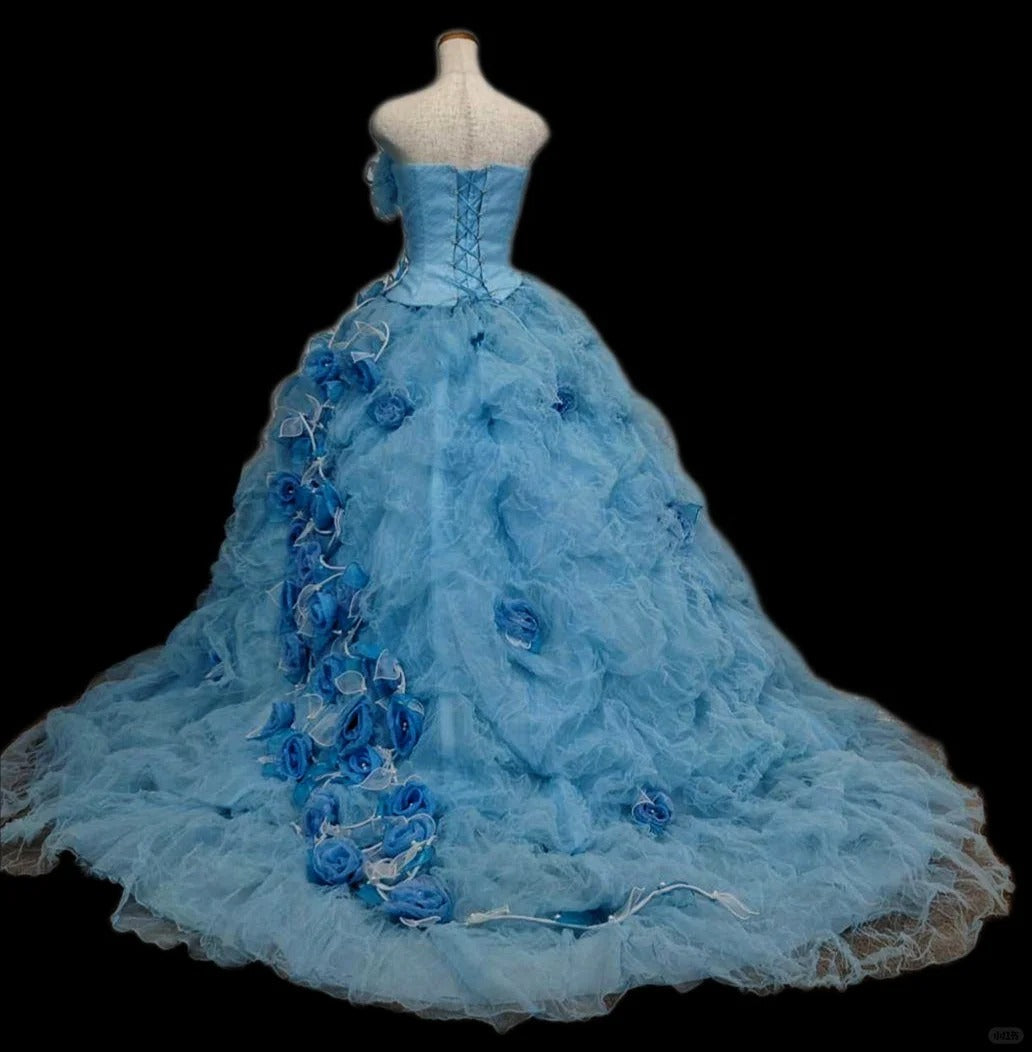 formaldressy-Blue floral fashionable gorgeous elegant long tulle ball gown gh5322