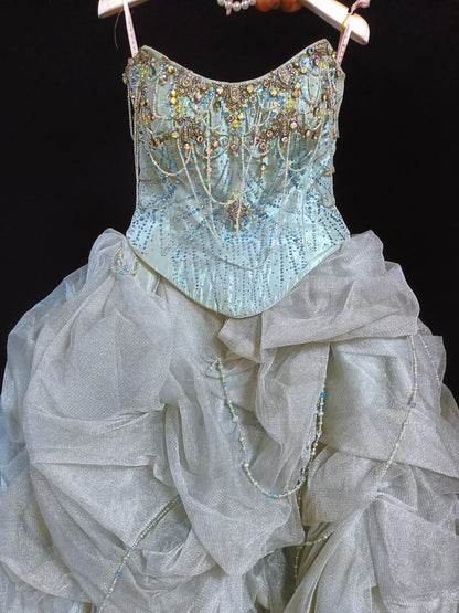 formaldressy-Gray-blue gorgeous gold beading fashionable and elegant long layered princess tulle ball gown gh5325