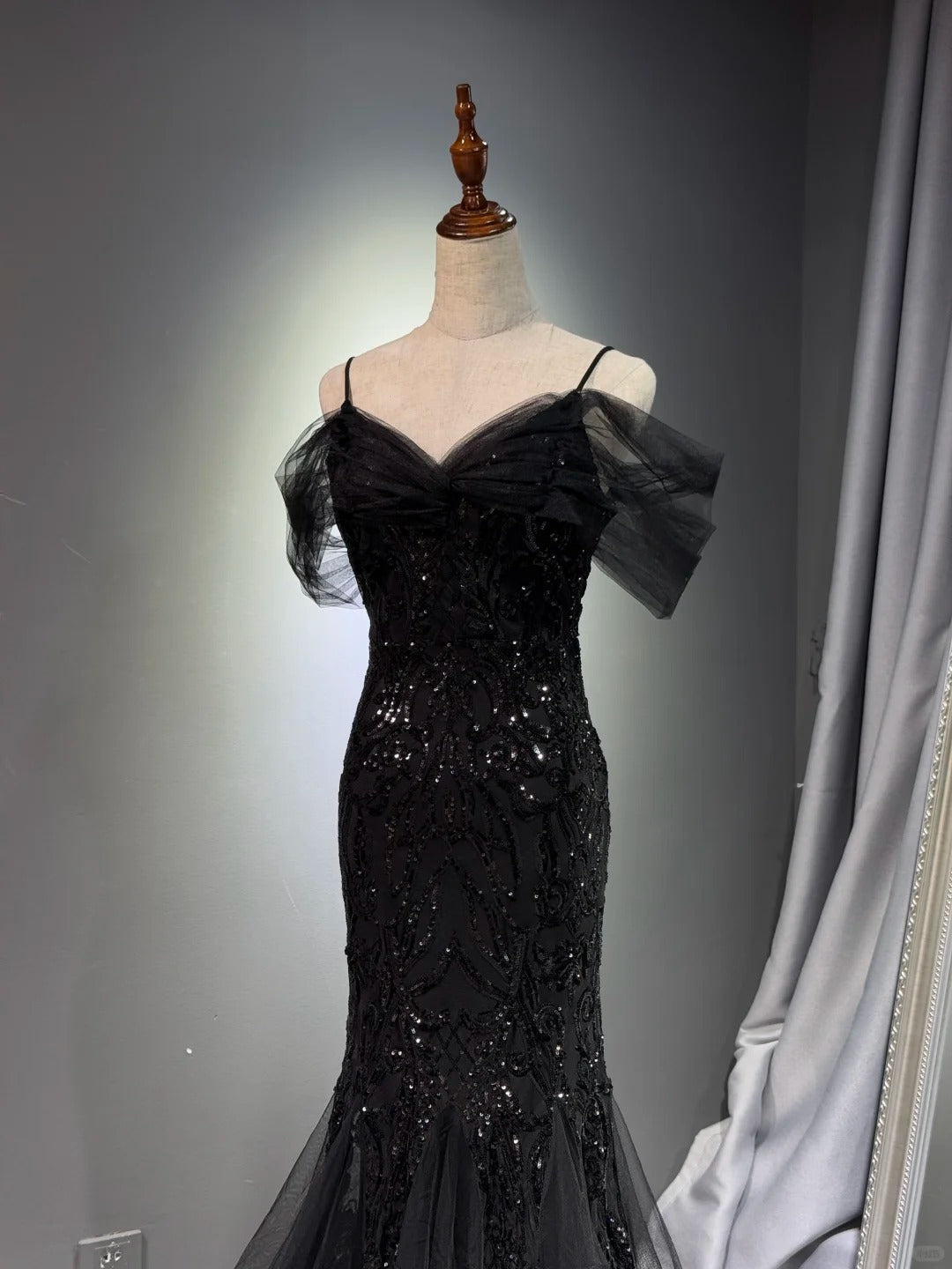 formaldressy -Black shiny mermaid long sequined ball gown evening dress graduation dress gh5112