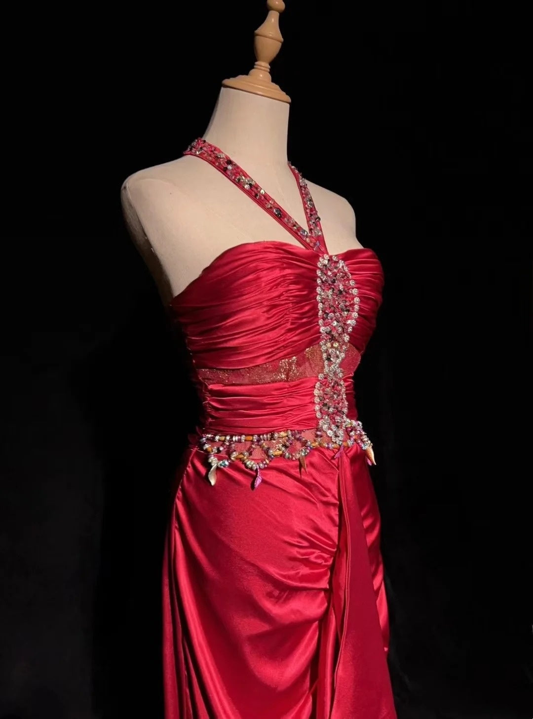 formaldressy-Pink Delicate Beaded Long Satin Prom Dress gh6241