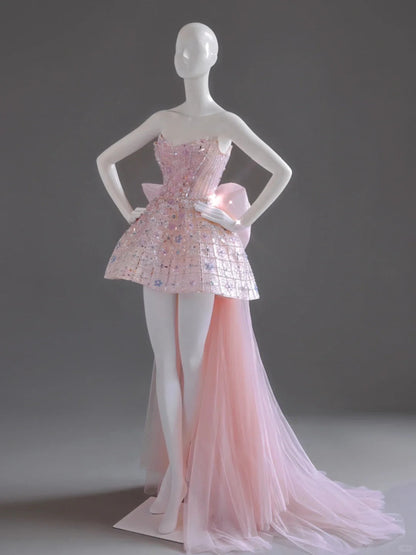formaldressy-Pink Exquisite Beading Fashion Short Satin Homecoming Dress Birthday Party Dress gh5413
