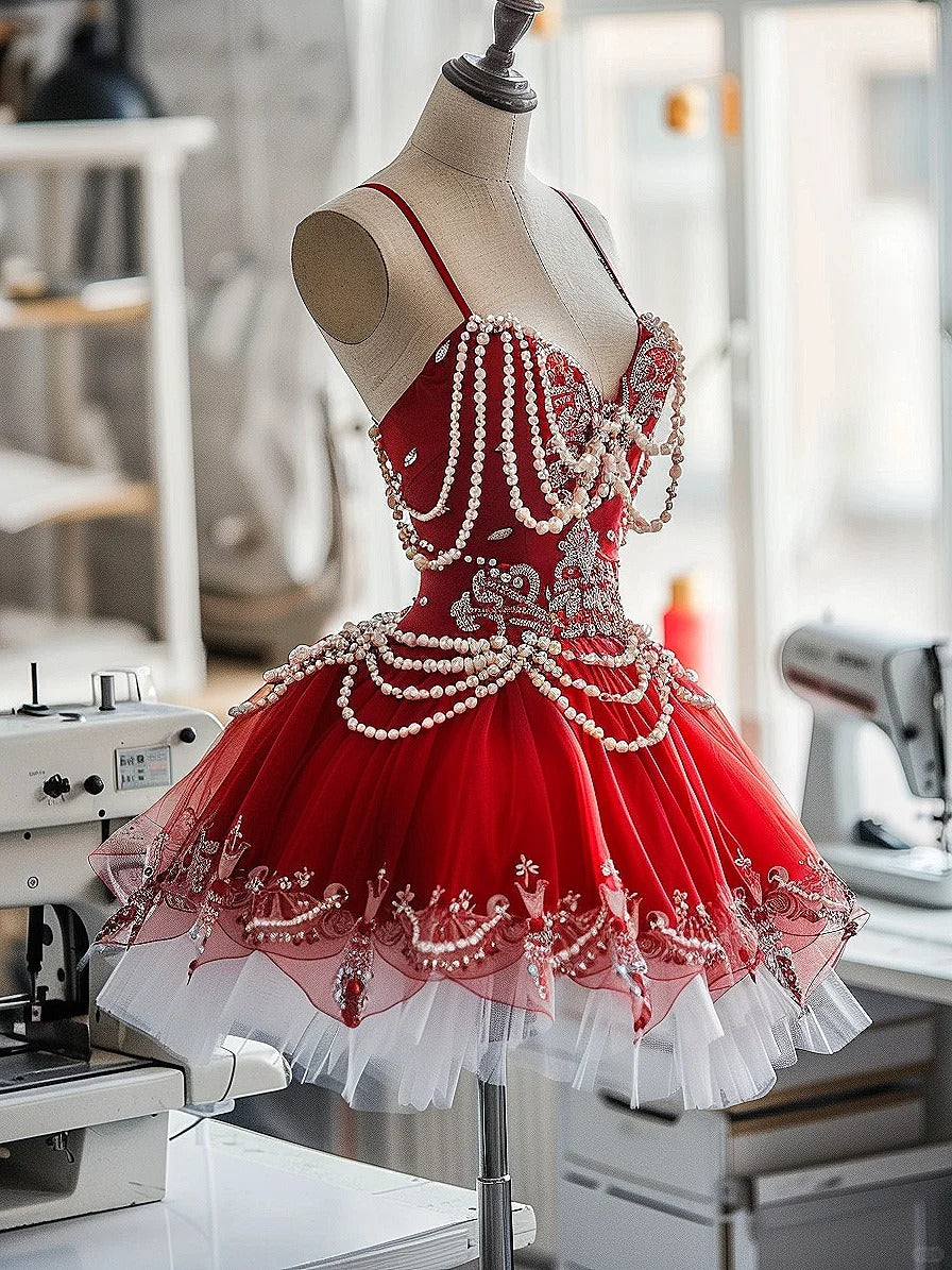 formaldressy-Red gorgeous exquisite beaded chiffon short homecoming dress birthday party dress gh5423