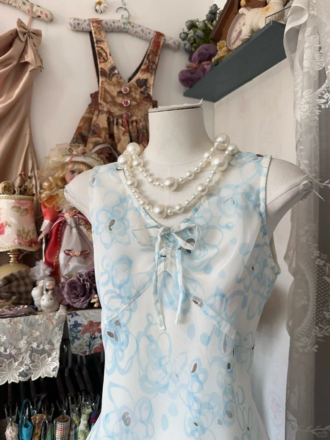 formaldressy-Blue Floral Midi Chiffon Homecoming Dress Party Gown gh5247