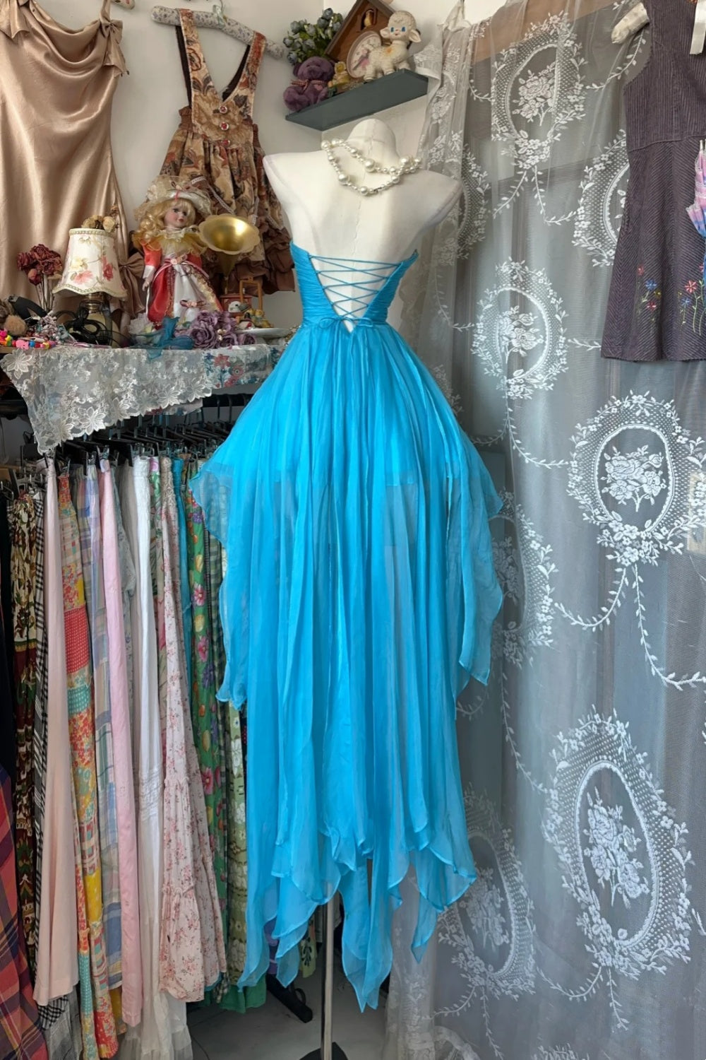 formaldressy-Blue sweetheart neckline short chiffon dress dress gh6127