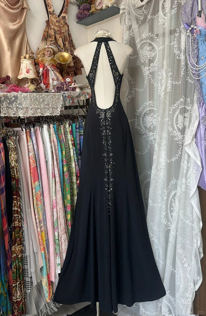 formaldressy-Black floral retro elegant long chiffon Prom dress birthday party dress gh5174