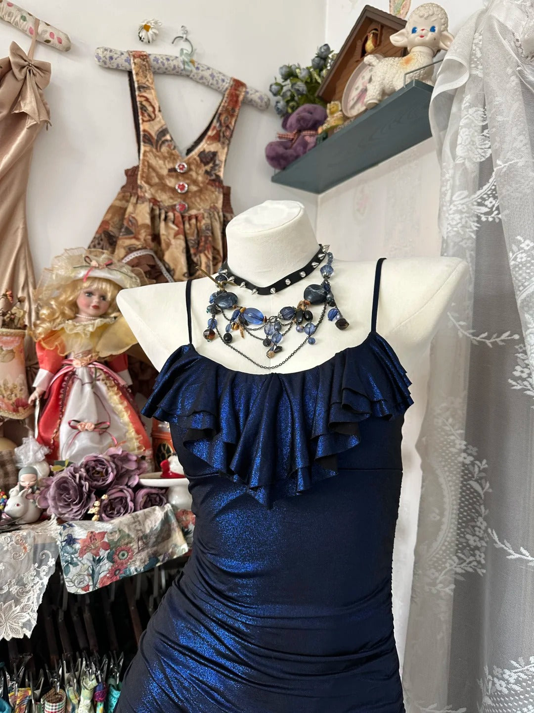 formaldressy-Navy blue shiny vintage short satin tight homecoming dress birthday dress gh5231