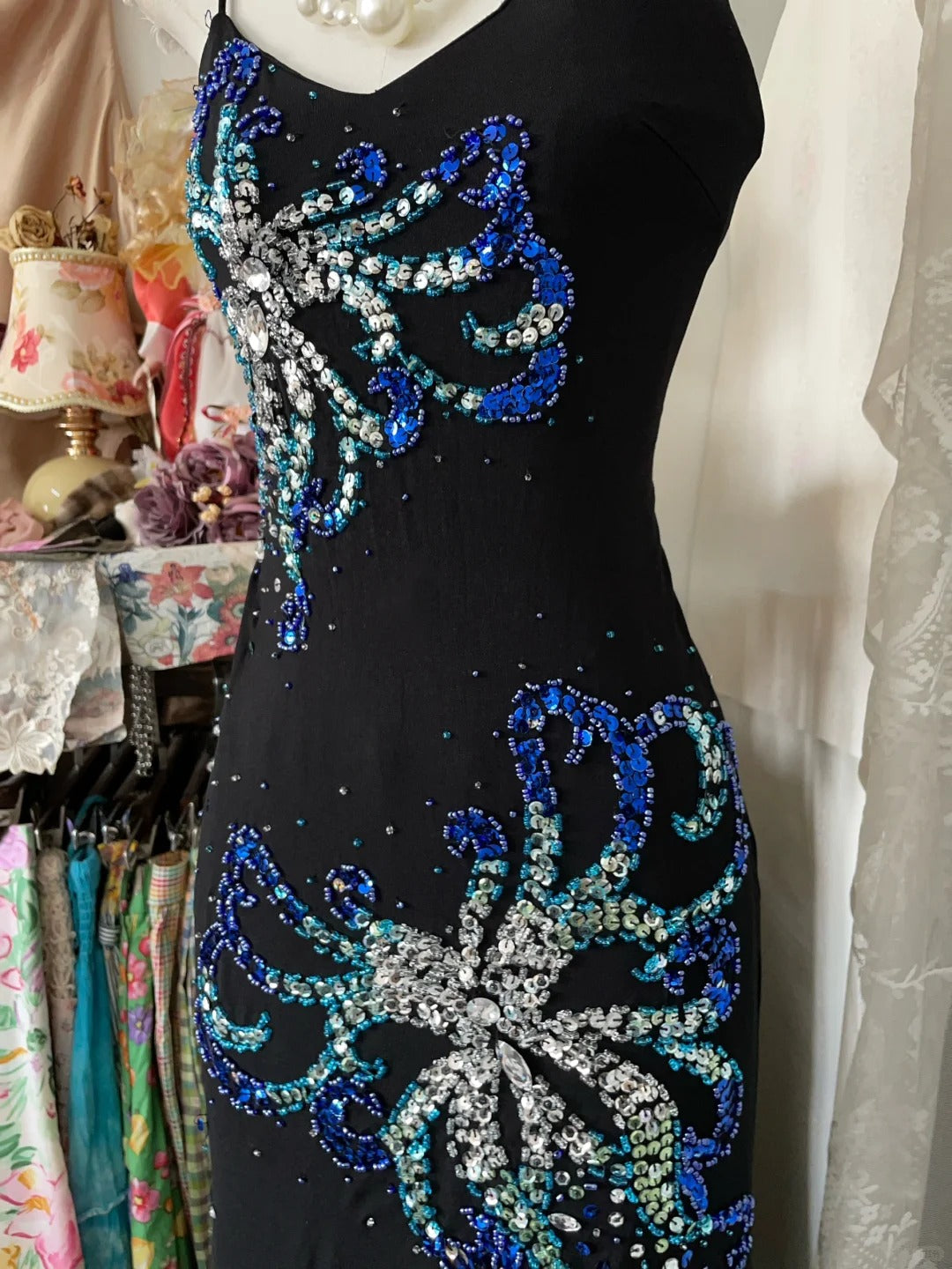 formaldressy-Black gorgeous blue exquisite beading vintage long satin backless prom dress birthday party dress gh5432