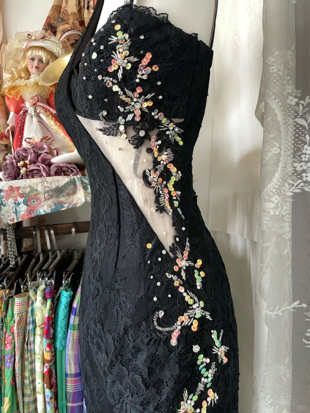formaldressy-Black beaded vintage short lace chiffon homecoming dress birthday dress cocktail party dress gh5228