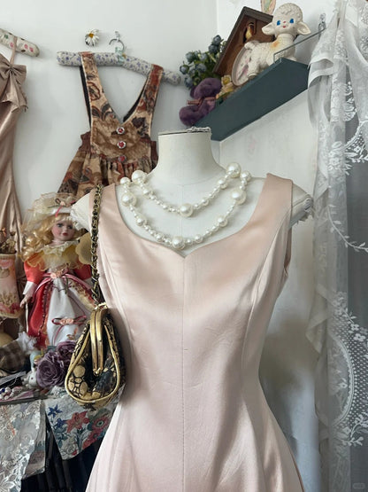 formaldressy-Light pink simple fashion elegant long satin Prom dress birthday party dress gh5173