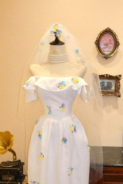 formaldressy-Prom dress Elegant Bridal Floral Embroidered Off-Shoulder Gown, Long One-Shoulder Wedding Dress gh5903