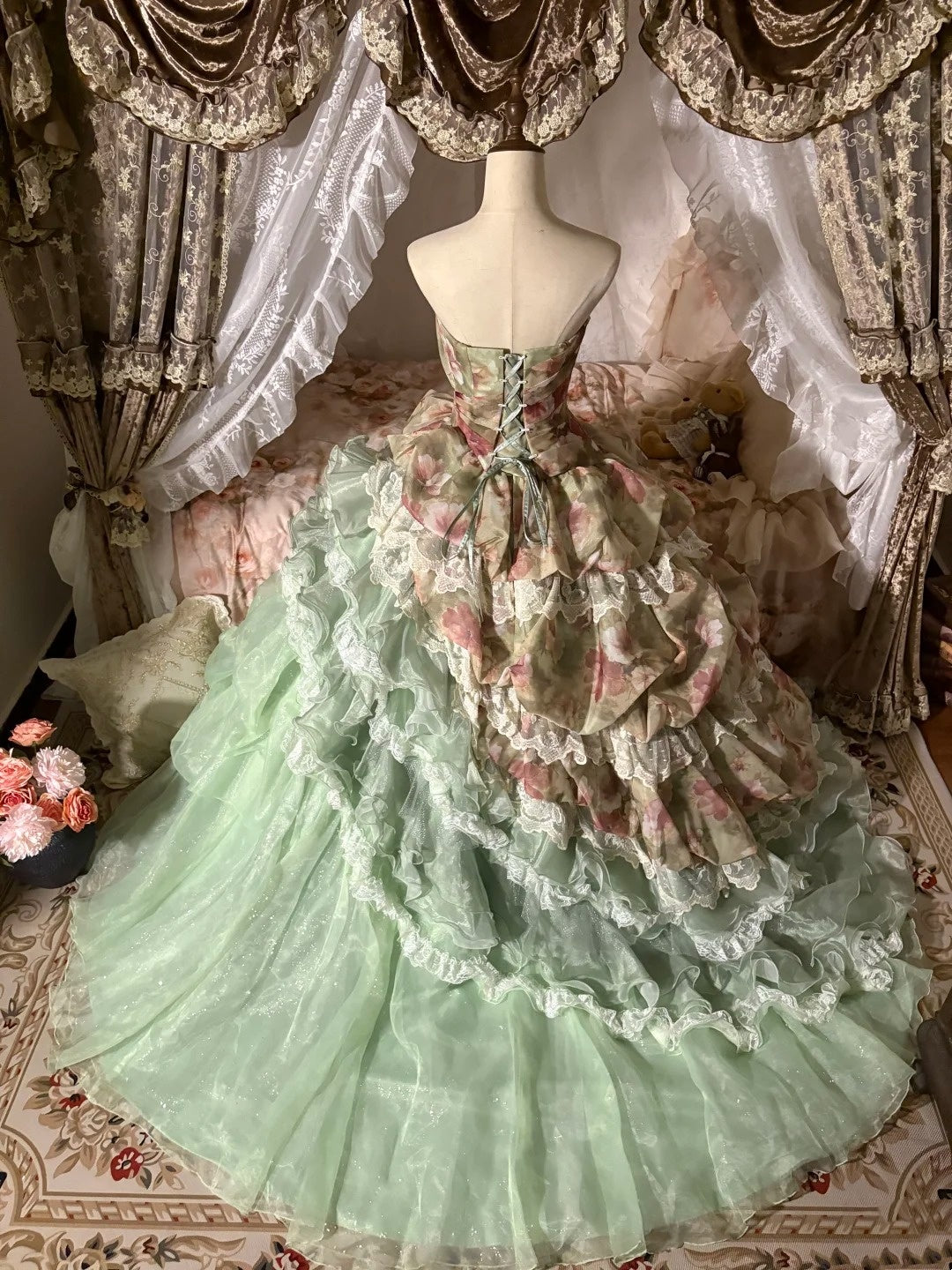 formaldressy-Forest Fairy Tale Styleï¼_atercolor Floral Tulle & Lace - Paneled Strapless Train - Bearing Evening Dress gh5896