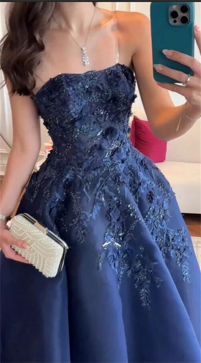Custom Prom Dress Formal, Strapless A-line Floor-length Appliques Occasion Dresses Evening Dress   cg25897