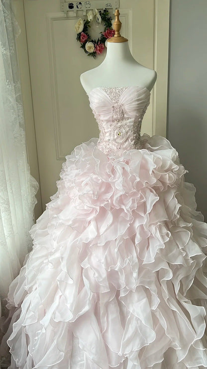 A Line Pink Prom Party Dresses Unique Long Evening Dress Vintage Princess Dress   cg25983