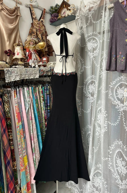 A Line Black Halter Vintage Long Party Dress Evening Dress Prom Dresses     cg25750