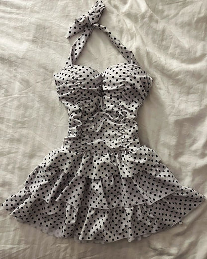 Halter Black Polka Dots Short Evening Prom Dresses Homecoming Gowns      cg25606