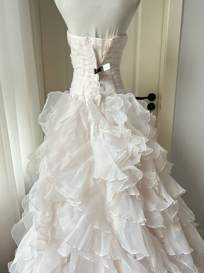 A Line Light Pink Strapless Prom Party Dresses Unique Long Evening Dress Vintage Princess Dress   cg25989
