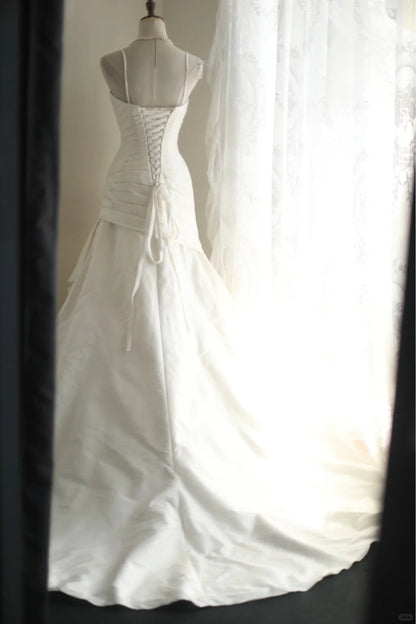 A Line White Wedding Dress Sleeveless Long Princess Evening Dress   cg25939