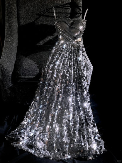 formaldressy--Silver sparkling sequins glittering long prom dress prom dress gh5696