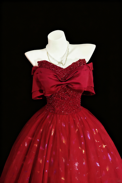 formaldressy-Red Shimmering Long Tulle Ball Gown gh6280