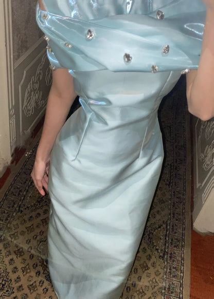 formaldressy-Light Blue Satin Diamond - Studded Gown, Elegant Lines Show Light Luxury Texture gh5900