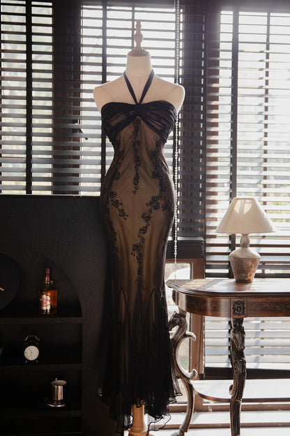 Sexy Halter Vintage Evening Dresses, Sleeveless Long Party Gowns  cg25506
