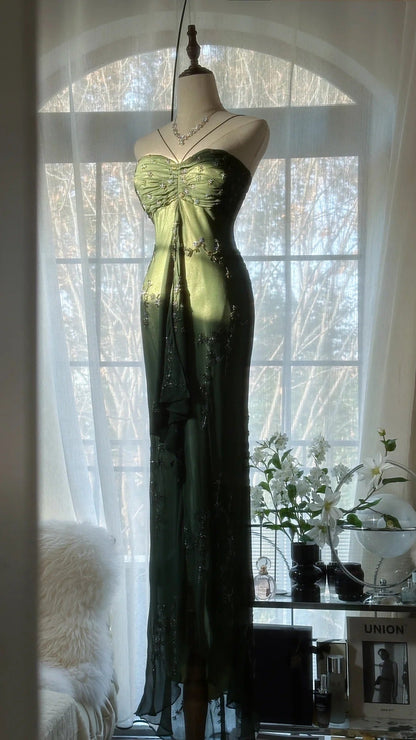 Vintage Green Evening Dresses, Sleeveless Long Party Gowns  cg25513