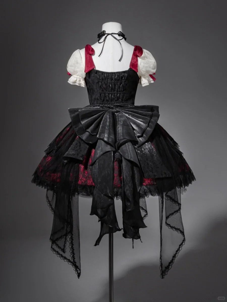 formaldressy-Black red floral tulle lace short homecoming dress birthday dress gh5346