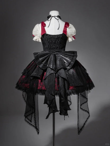 formaldressy-Black red floral tulle lace short homecoming dress birthday dress gh5346