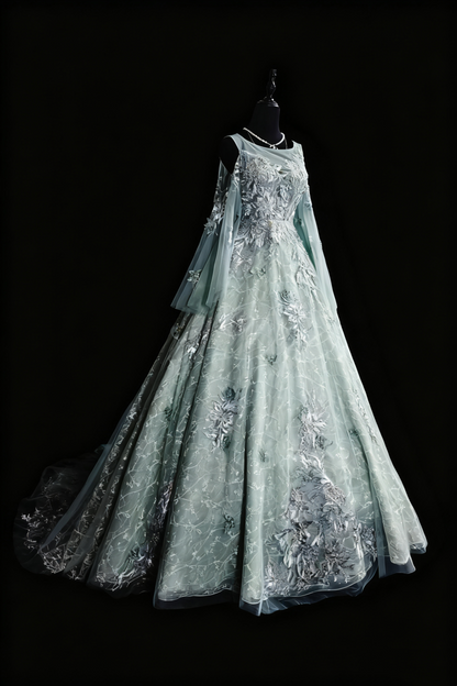 formaldressy-Green Appliqué Delicate Long Tulle Formal Ball Gown gh6287