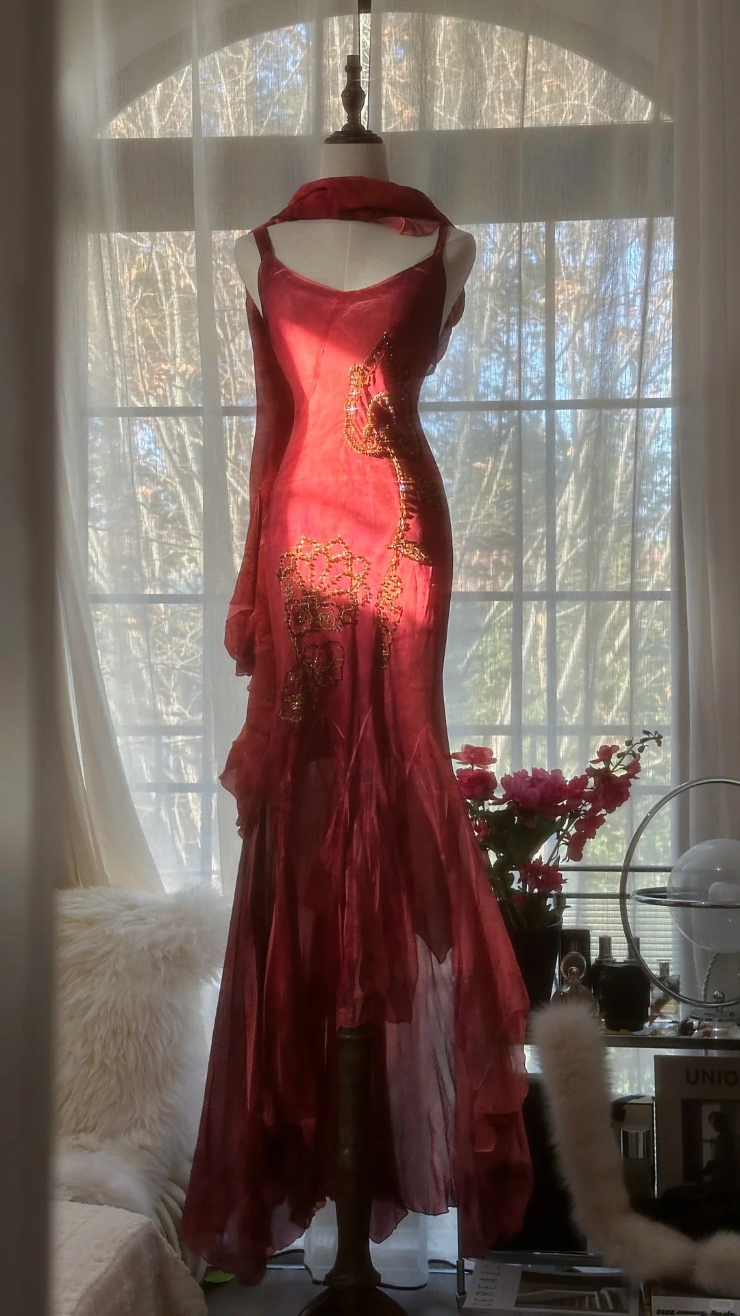 Vintage Evening Dresses, Burgundy Sleeveless Long Party Gowns  cg25523