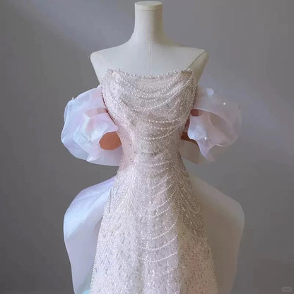 formaldressy-Pink gorgeous sparkling pearl pearl embellishment long tulle and floor formal ball dress gh5315