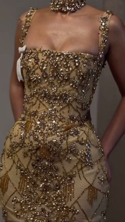 Gold Beaded Homecoming Dresses Short Prom Dress Short Party Dress    cg25963