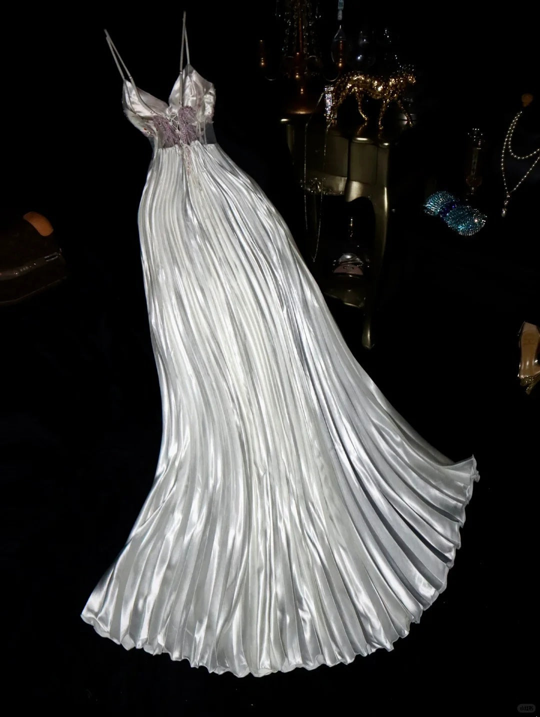 A Line Vintage Spaghetti Straps Long Prom Party Dresses Unique Evening Dress   cg26064