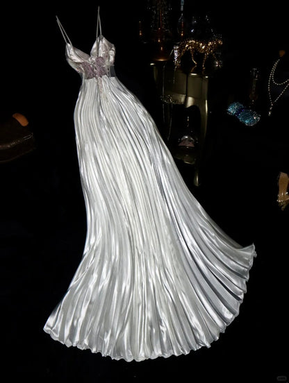 A Line Vintage Spaghetti Straps Long Prom Party Dresses Unique Evening Dress   cg26064