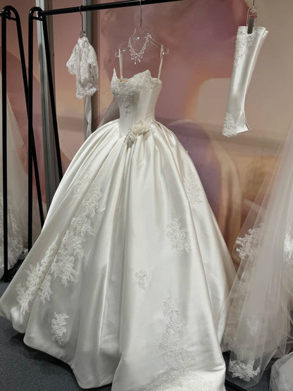 formaldressy--Wedding dress princess satin sweet classic elegant long wedding dress exquisite lace gh5447