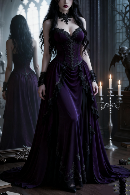 formaldressy-Purple Velvet Long Floor-Length Prom Dress With Train gh5942