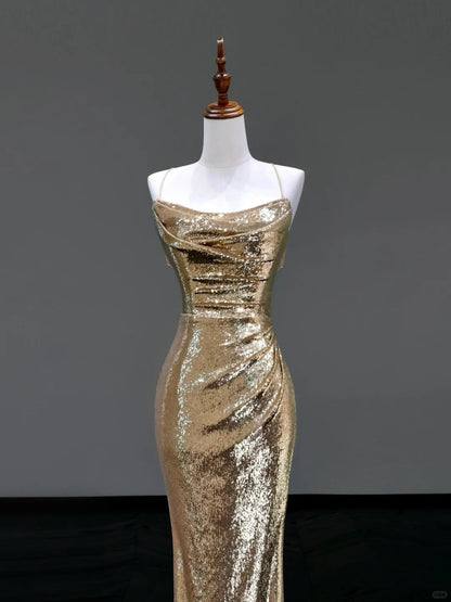 formaldressy-Gold elegant sequins long mermaid tight prom dress evening dress party dress gh5125