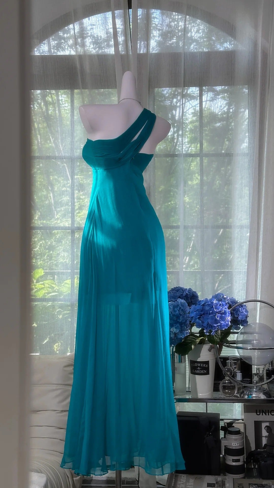 formaldressy--Blue one shoulder fashionable and elegant chiffon long prom dress gh5591