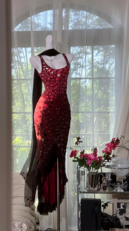 formaldressy-Burgundy beaded elegant long chiffon Prom dress evening dress party dress gh5165