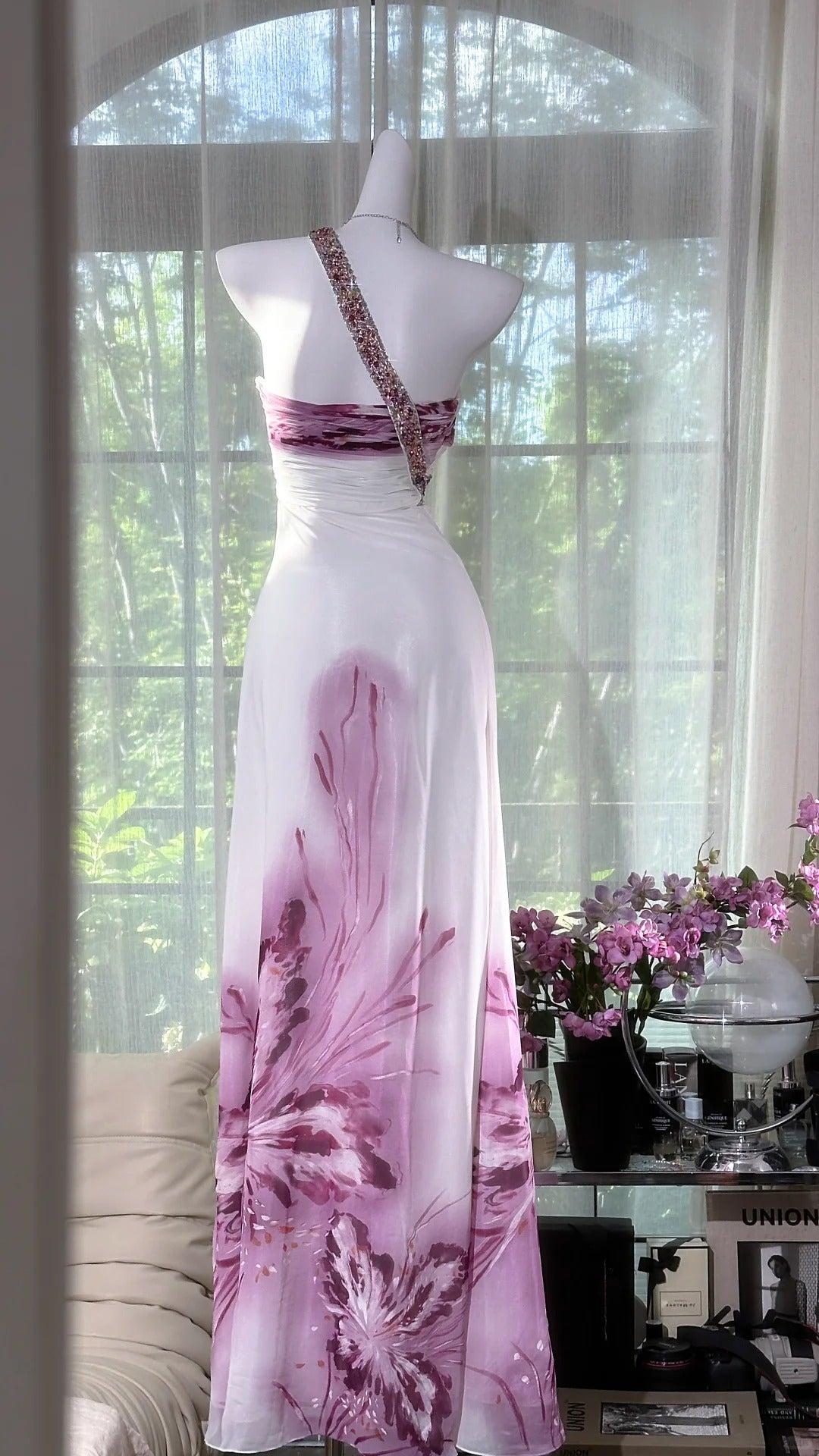 formaldressy-Purple Beaded Floral Elegant Long Chiffon Prom Dress Evening Dress Party Dress Date Dress gh5081