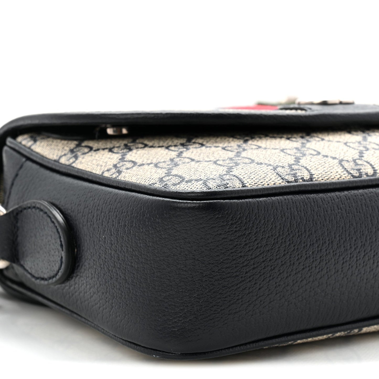 GG Supreme Monogram Textured Dollar Calfskin Web Studded Mini Ophidia Flap Shoulder Bag Beige Blue