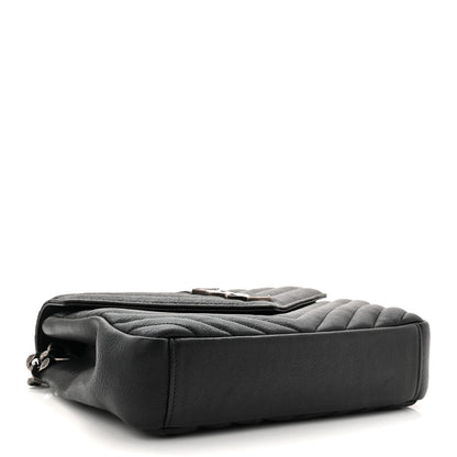 Sheepskin Matelasse Chevron Monogram Medium College Bag Black