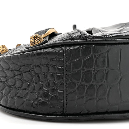 Extra Supple Calfskin Crocodile Embossed Le Cagole Shoulder Bag XS Black