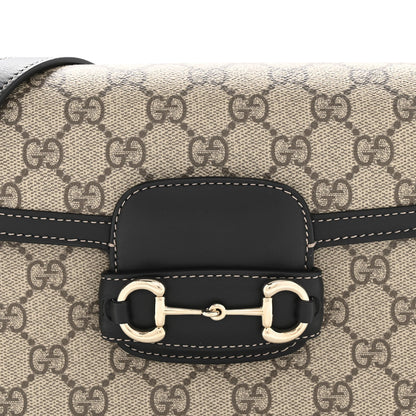 GG Supreme Monogram Horsebit 1955 Soft Small Shoulder Bag Beige Black