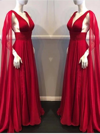 formaldressy-Red fashion V-neck long tulle floor-length prom dress evening dress gh5425