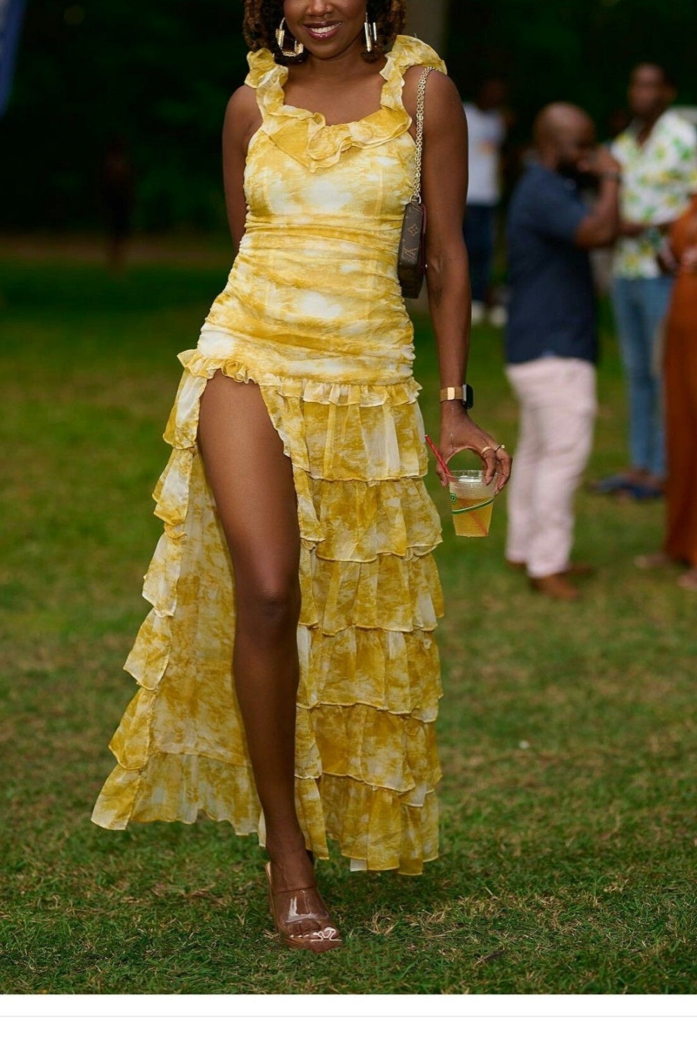 formaldressy-Yellow sexy elegant floral ruffle long chiffon garden party dress wedding guest gown gh5205
