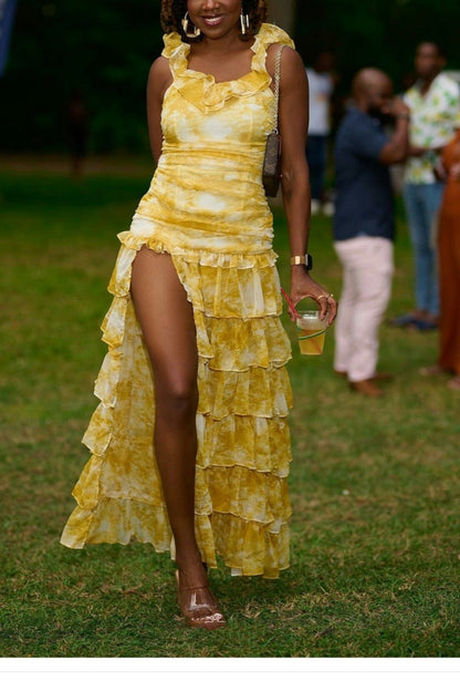 formaldressy-Yellow sexy elegant floral ruffle long chiffon garden party dress wedding guest gown gh5205