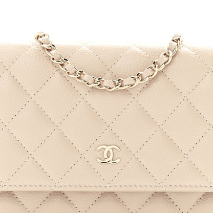 Caviar Quilted Wallet on Chain WOC Beige