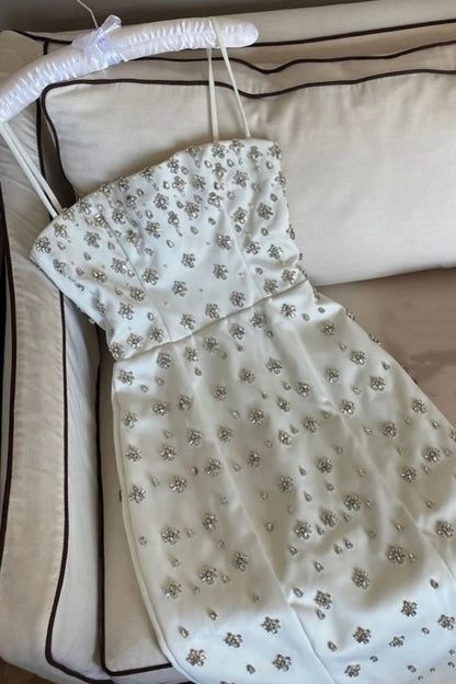 formaldressy-Ivory white mid-length satin exquisite beaded prom dress wedding dress evening dress gh5744